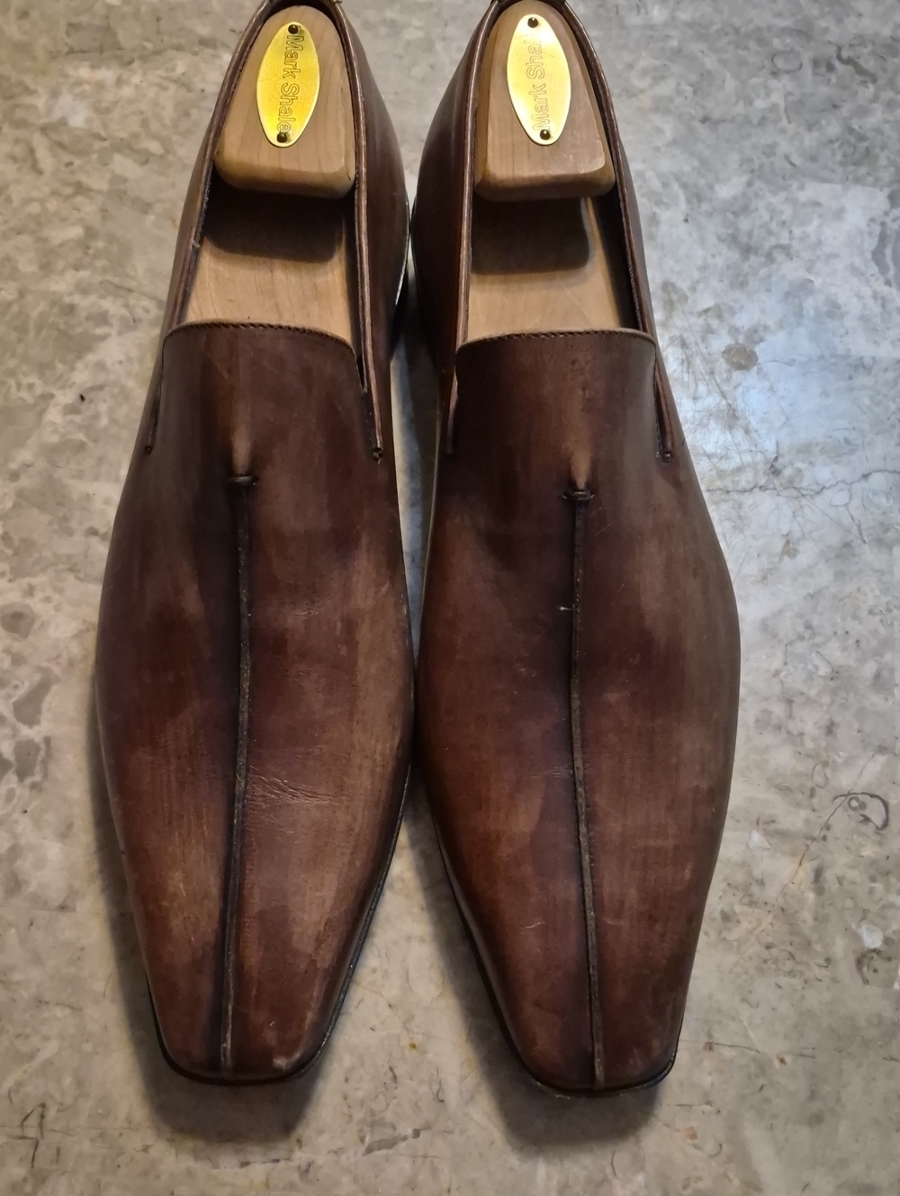 Men's Brown Leather Slip-On Loafers with Center Seam